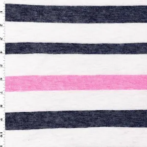 1 YD PC-Gray/Neon Pink/Multi Brushed Stripe Knit Jersey Fabric