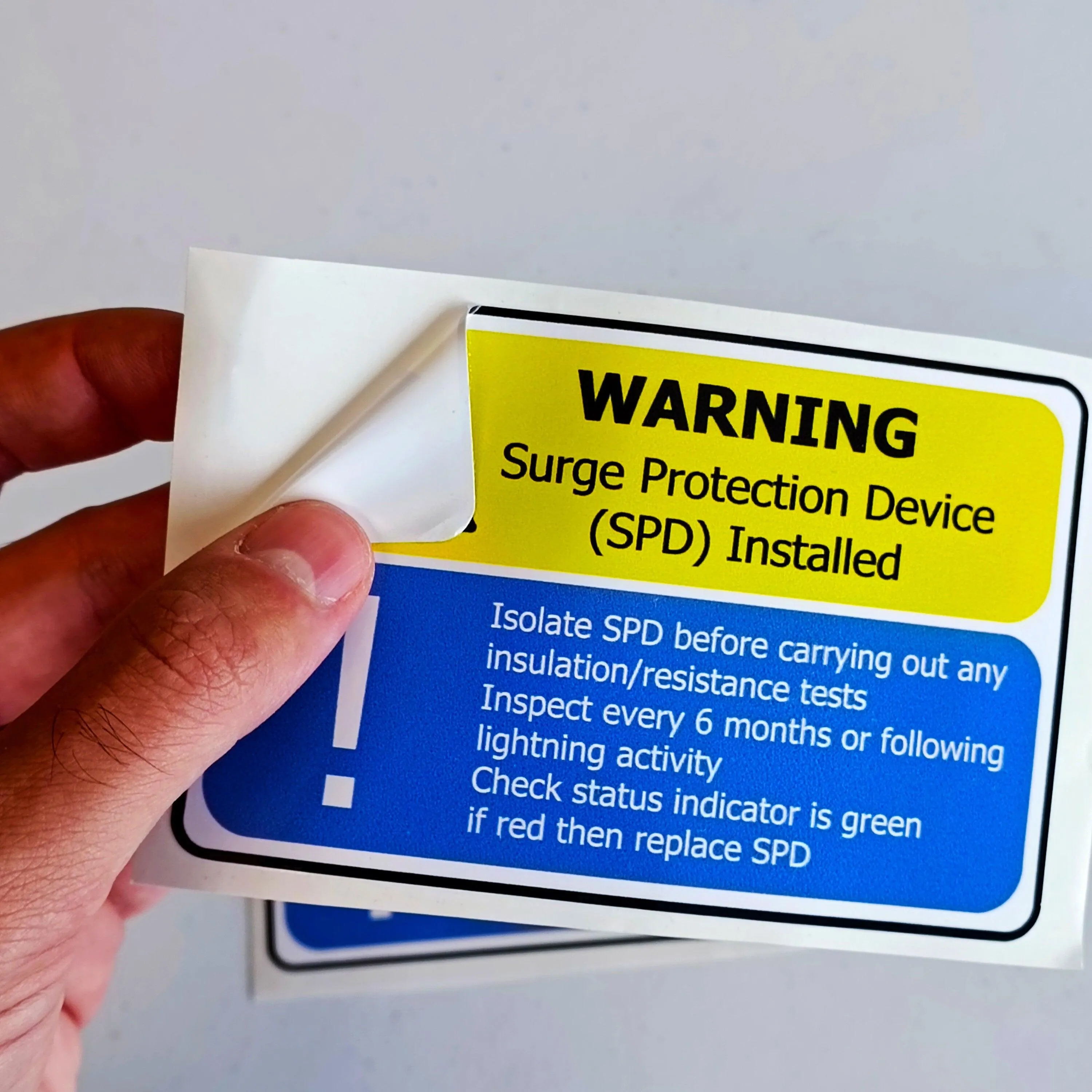 2x Surge Protection Device (SPD) Warning Label | Electrical Safety Decal | SPD Instruction Sticker Electrician Safety Supplies