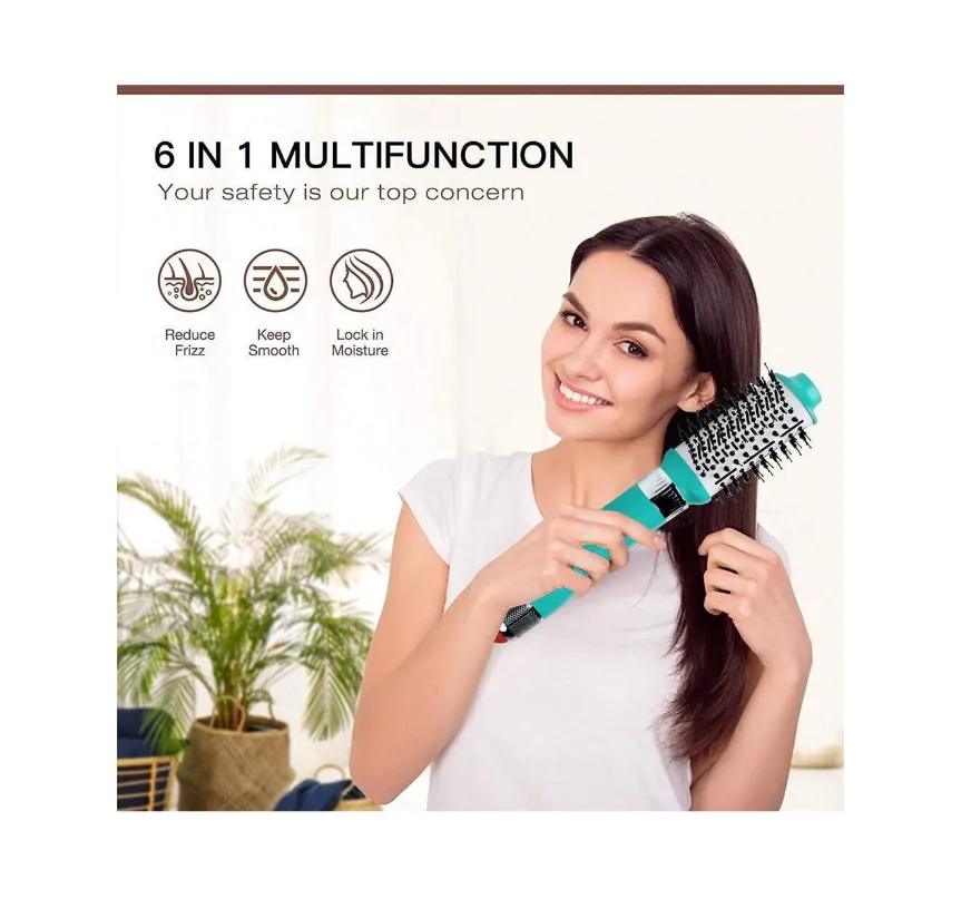 6-In-1 Blowout Hair Dryer Brush With Interchangeable Attachments En-750