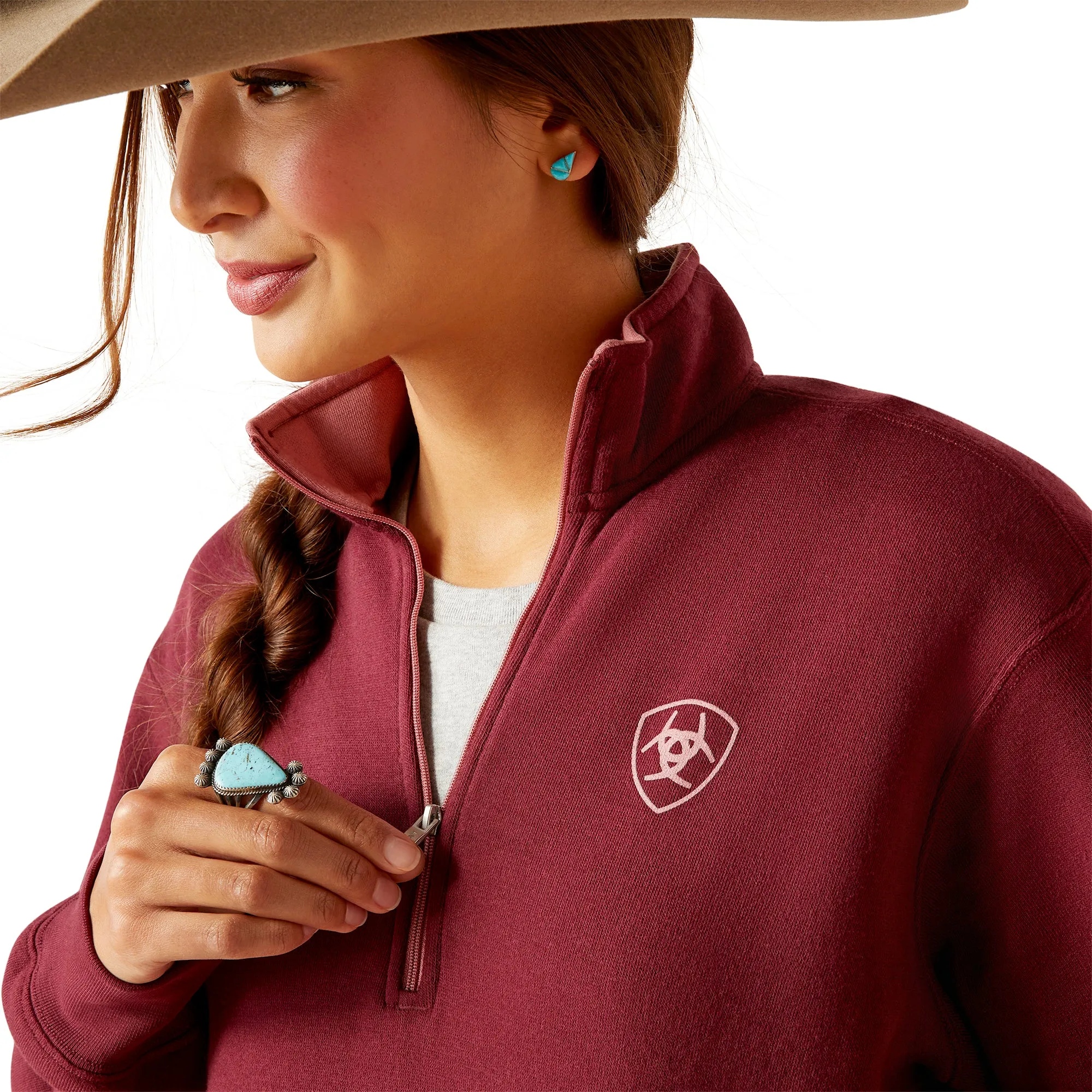 Ariat Ladies Logo 1/2 Zip Tawny Port  Pullover Sweatshirt 10046309