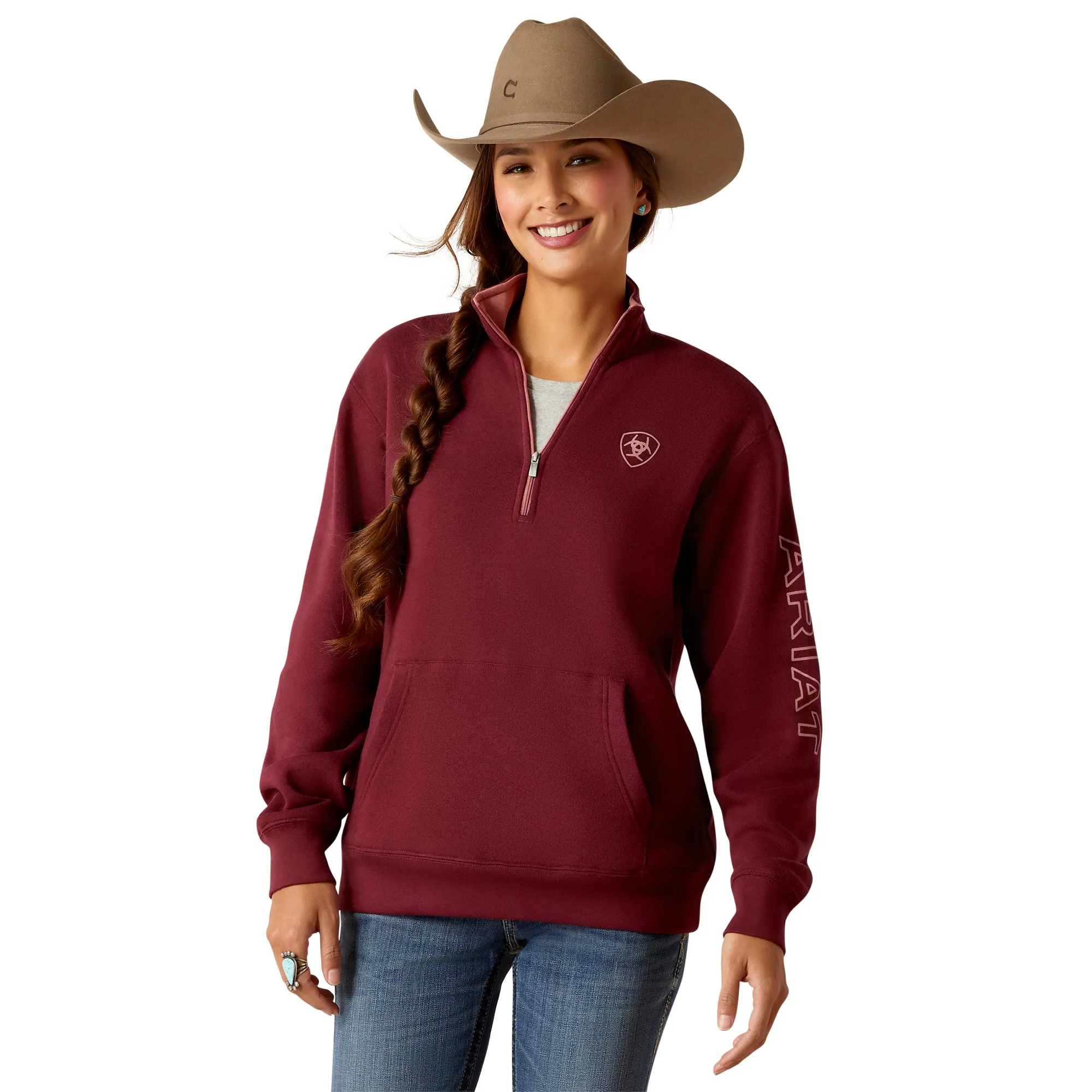 Ariat Ladies Logo 1/2 Zip Tawny Port  Pullover Sweatshirt 10046309