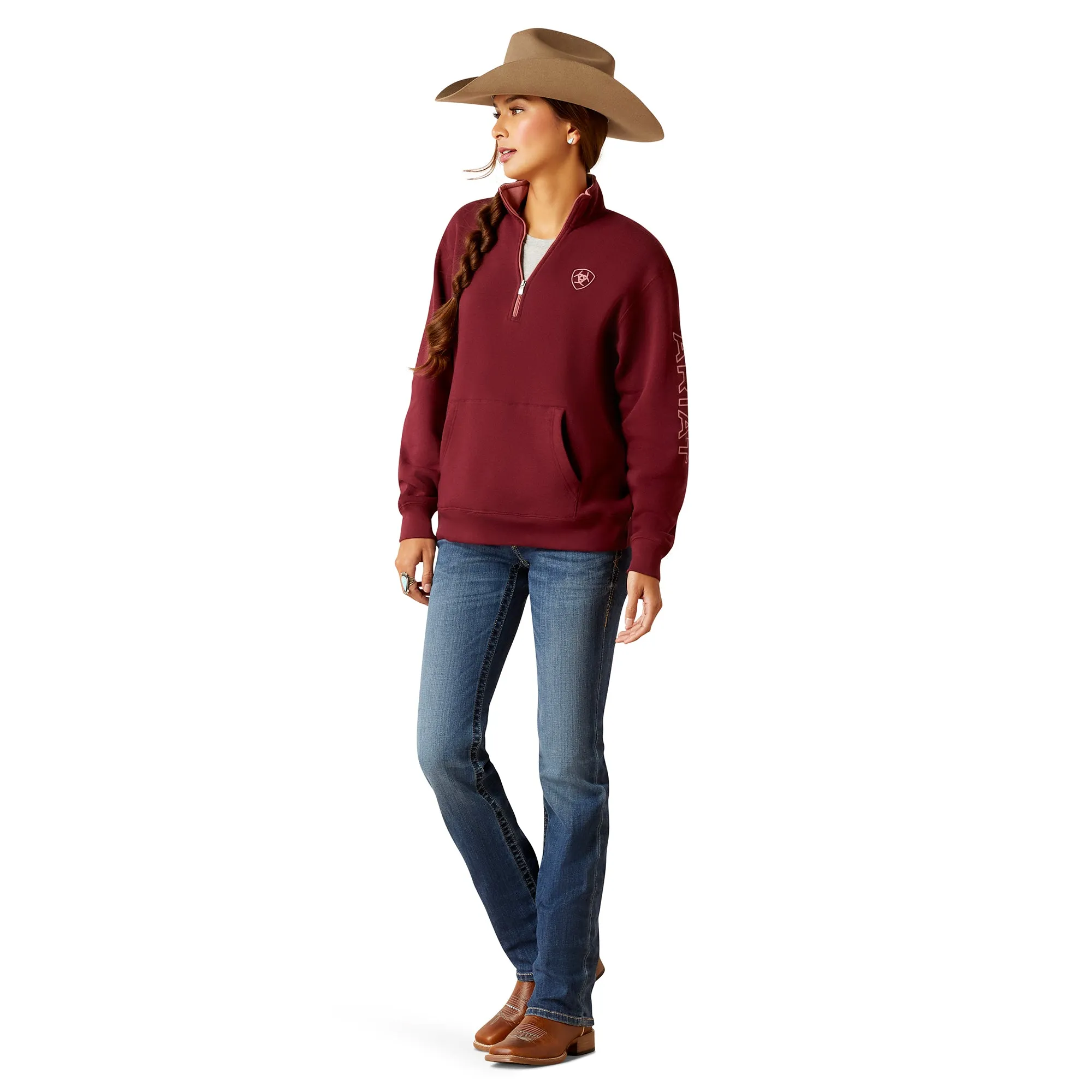 Ariat Ladies Logo 1/2 Zip Tawny Port  Pullover Sweatshirt 10046309