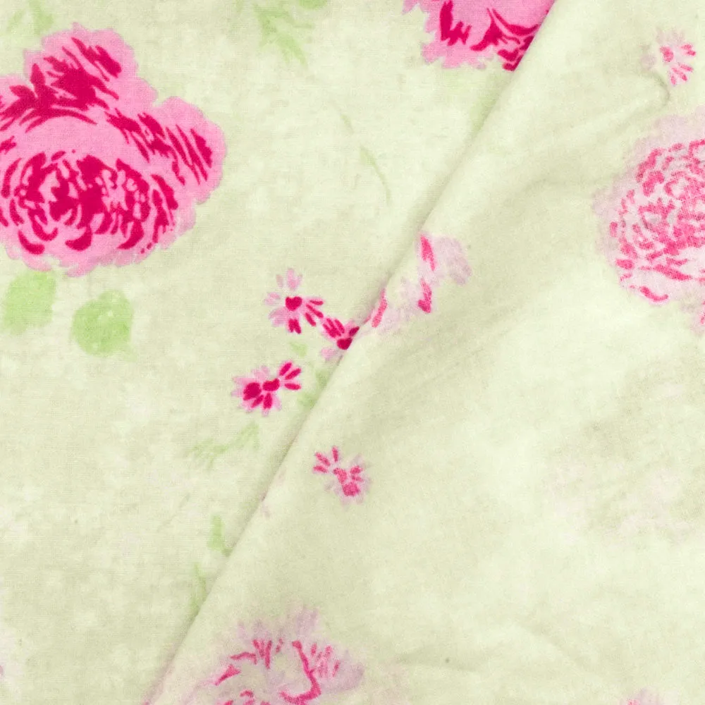 Baby Pink-Green-Multi Floral Printed Cotton Shirting Fabric