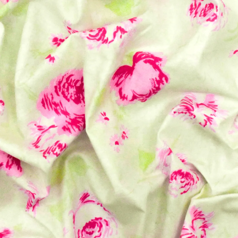 Baby Pink-Green-Multi Floral Printed Cotton Shirting Fabric