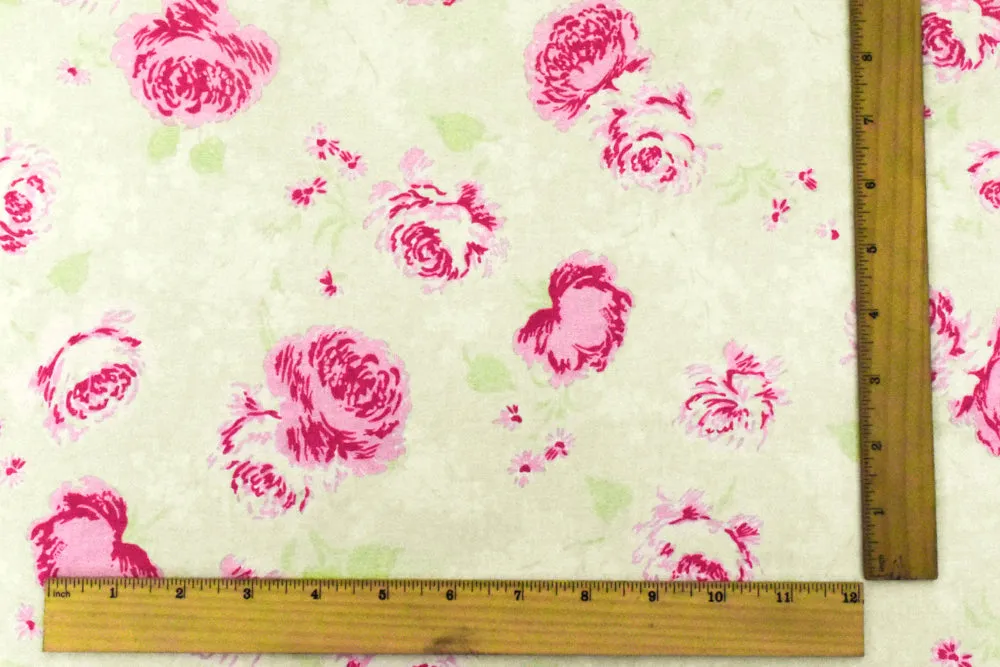 Baby Pink-Green-Multi Floral Printed Cotton Shirting Fabric