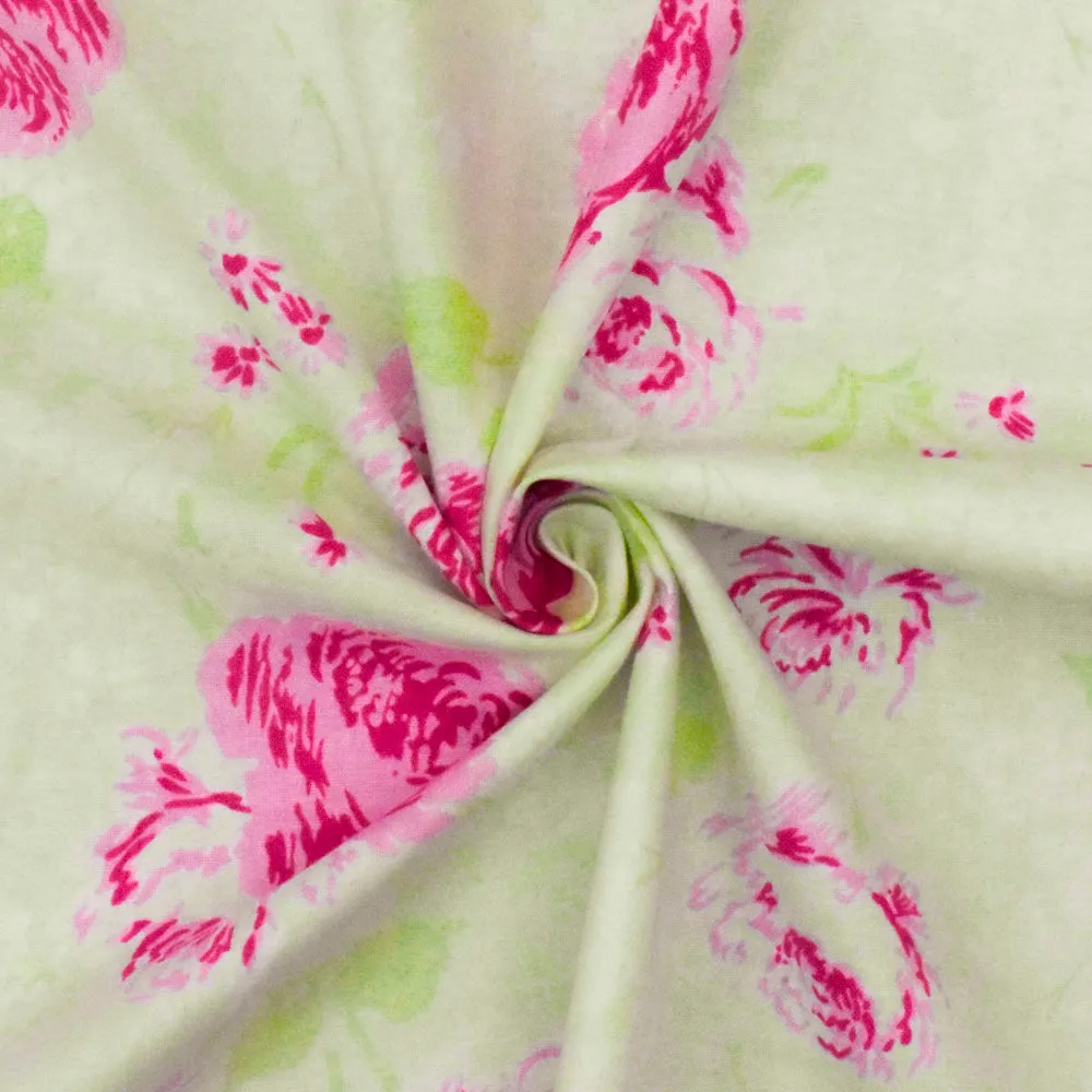 Baby Pink-Green-Multi Floral Printed Cotton Shirting Fabric