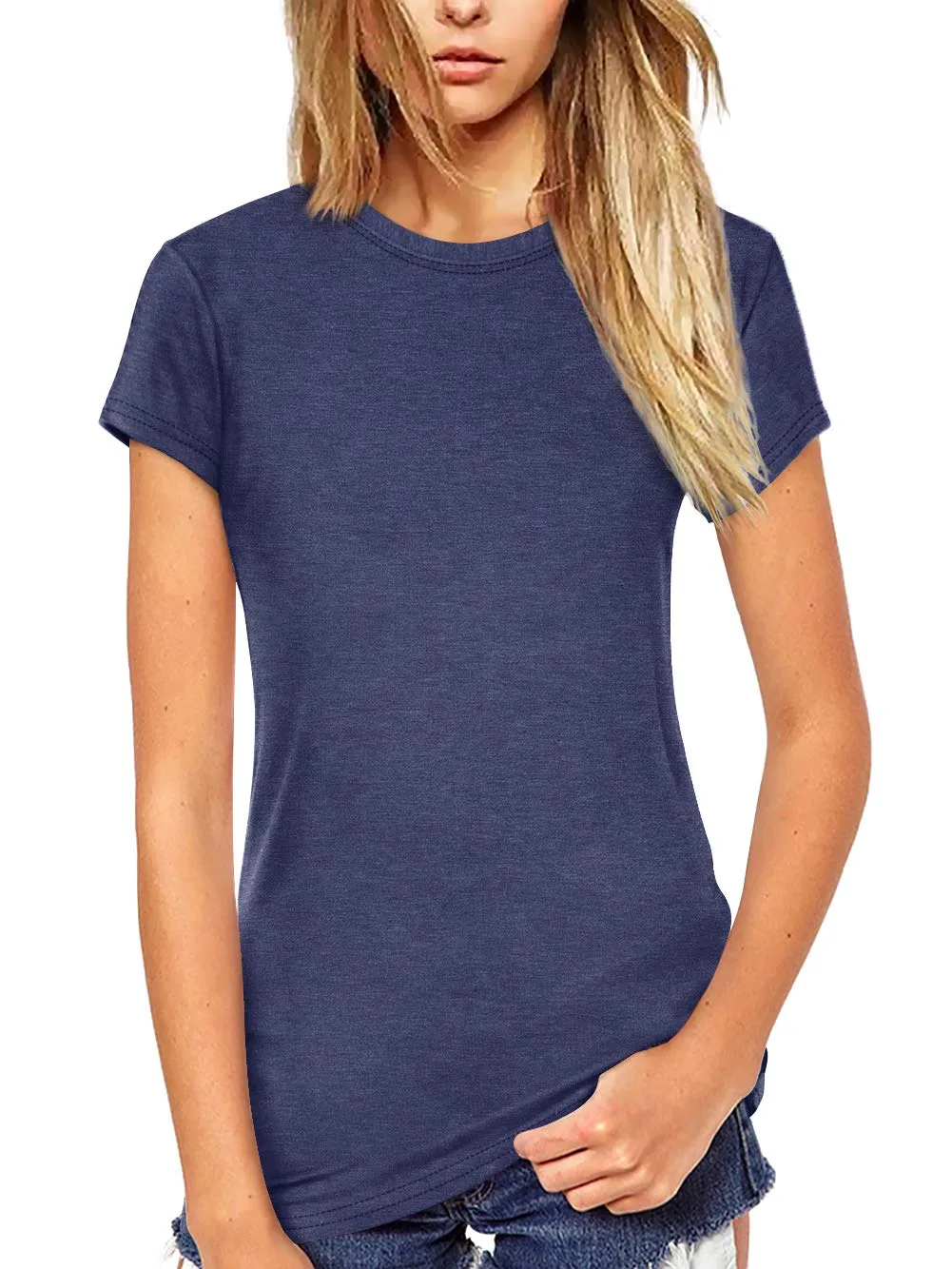 Beluring Summer Tops Womens Short Sleeve Plain T-Shirts Blouse(XXL,Navy Blue)