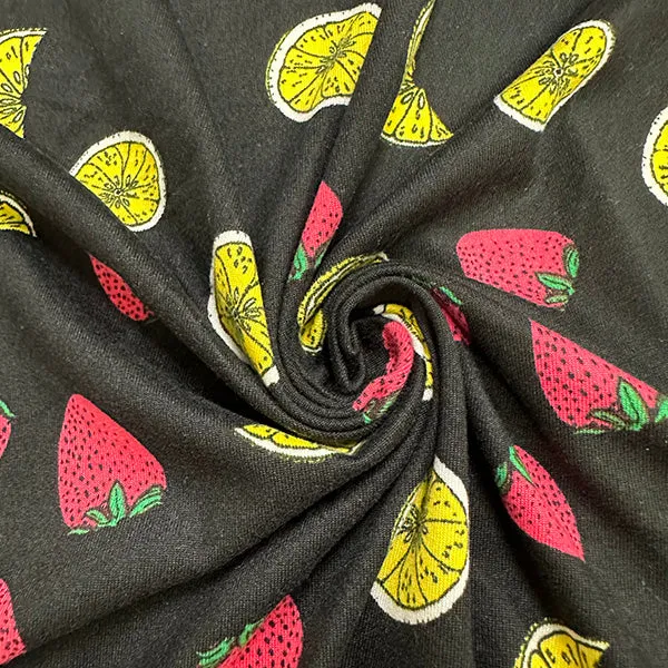 Black Fruit Print Double Brushed Jersey Knit Fabric