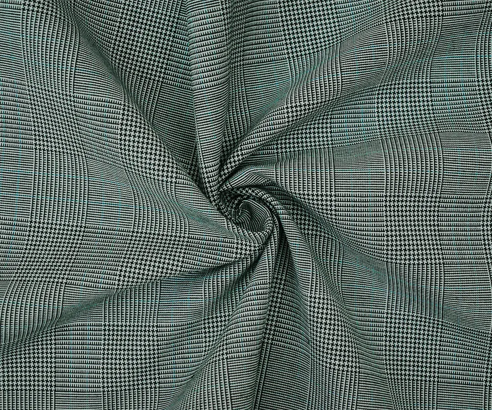 Black-Light Gray-Green Poly-Wool Glen Plaid Woven Shirting Fabric