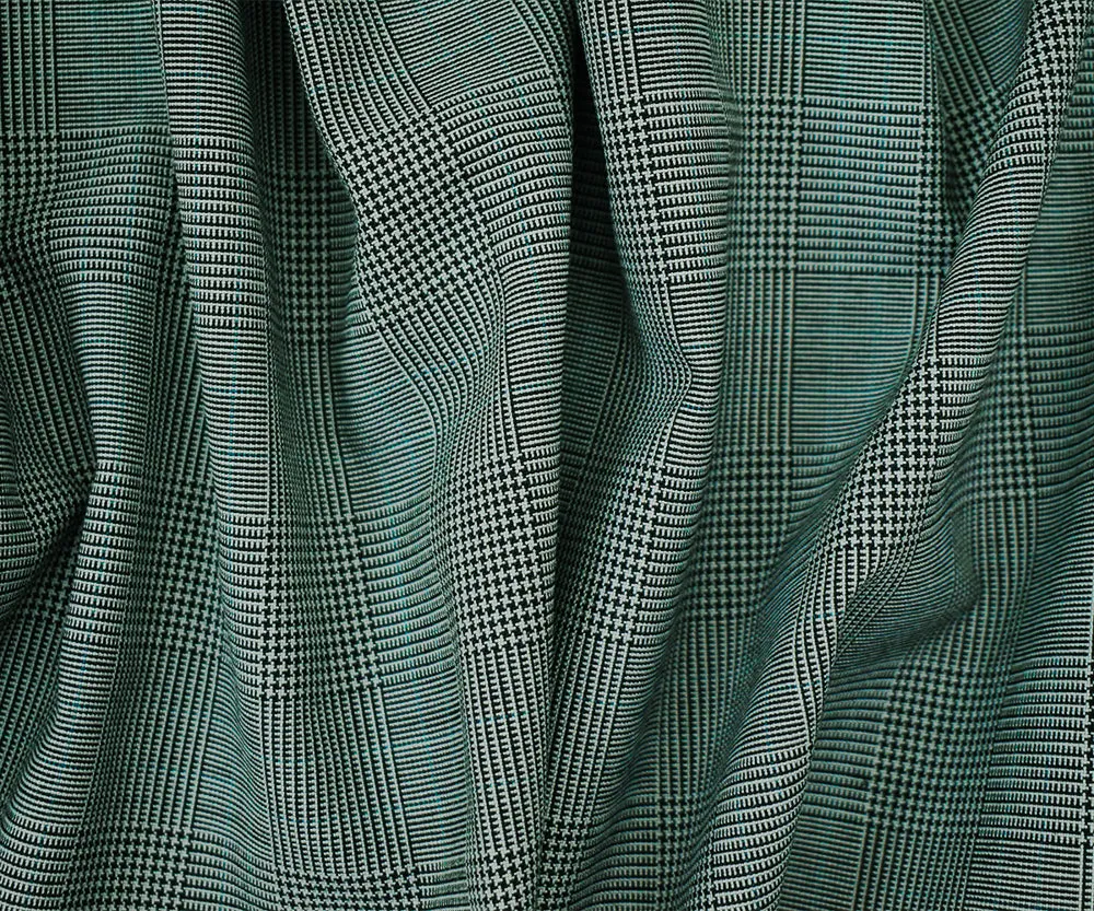 Black-Light Gray-Green Poly-Wool Glen Plaid Woven Shirting Fabric