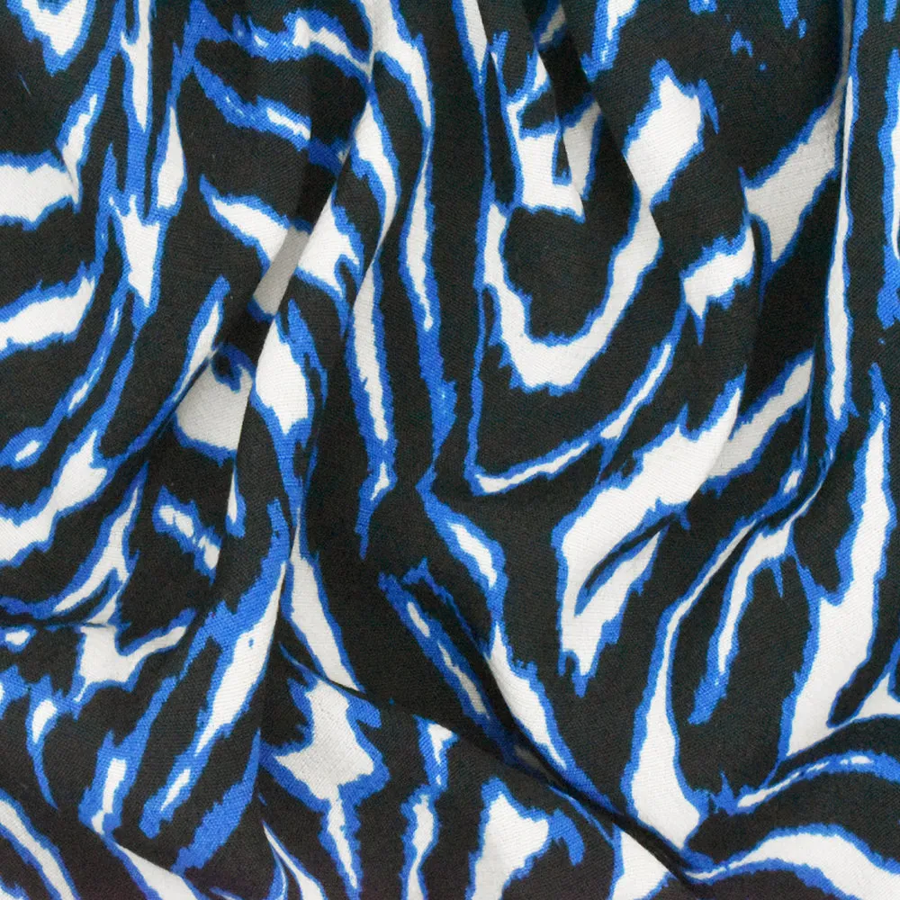 Black-Multi Famous Designer Abstract Zebra Print Cotton Rayon Faille Fabric