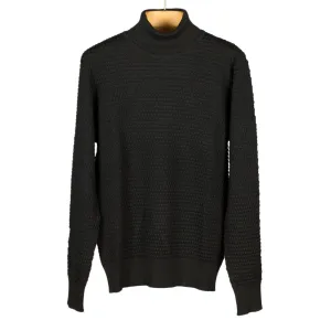 Black rollneck bubble stitch merino wool sweater