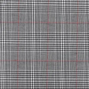 Black-White-Red Plaid Poly Woven Fabric