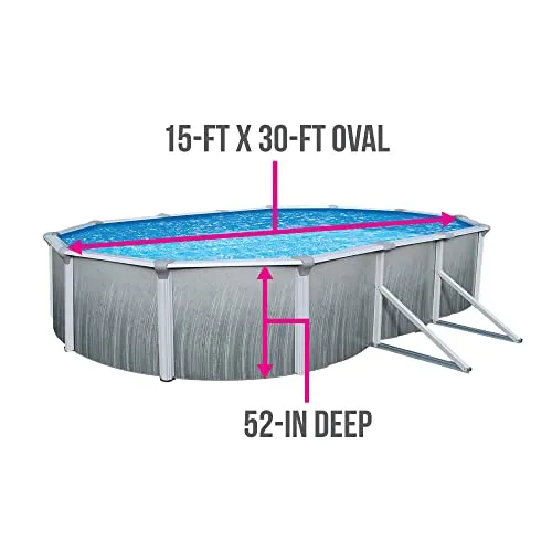 Blue Wave Martinique 15-Feet by 30-Feet Oval 52-Inch Deep 7-Inch Top Rail Metal Wall Swimming Pool Package