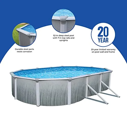 Blue Wave Martinique 15-Feet by 30-Feet Oval 52-Inch Deep 7-Inch Top Rail Metal Wall Swimming Pool Package