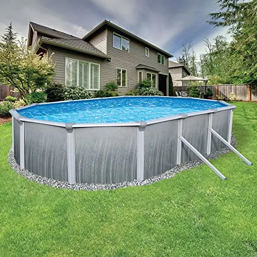 Blue Wave Martinique 15-Feet by 30-Feet Oval 52-Inch Deep 7-Inch Top Rail Metal Wall Swimming Pool Package