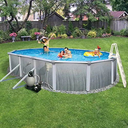 Blue Wave Martinique 15-Feet by 30-Feet Oval 52-Inch Deep 7-Inch Top Rail Metal Wall Swimming Pool Package