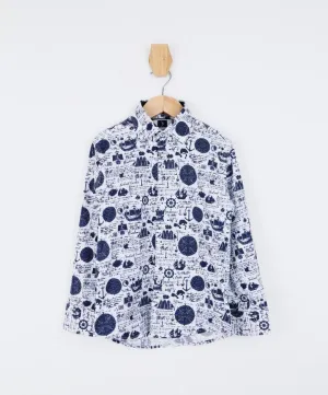 Boys Nautical Printed Fashion Shirt - Navy Blue