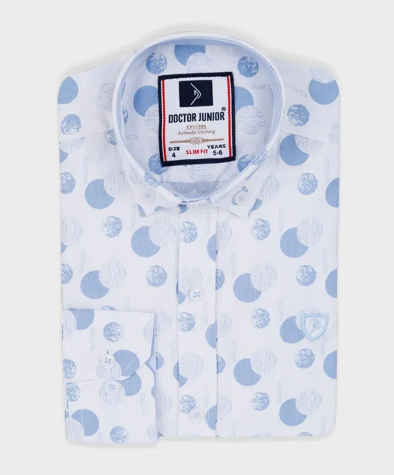 Boys Slim Fit Patterned Printed Casual Shirt - Blue