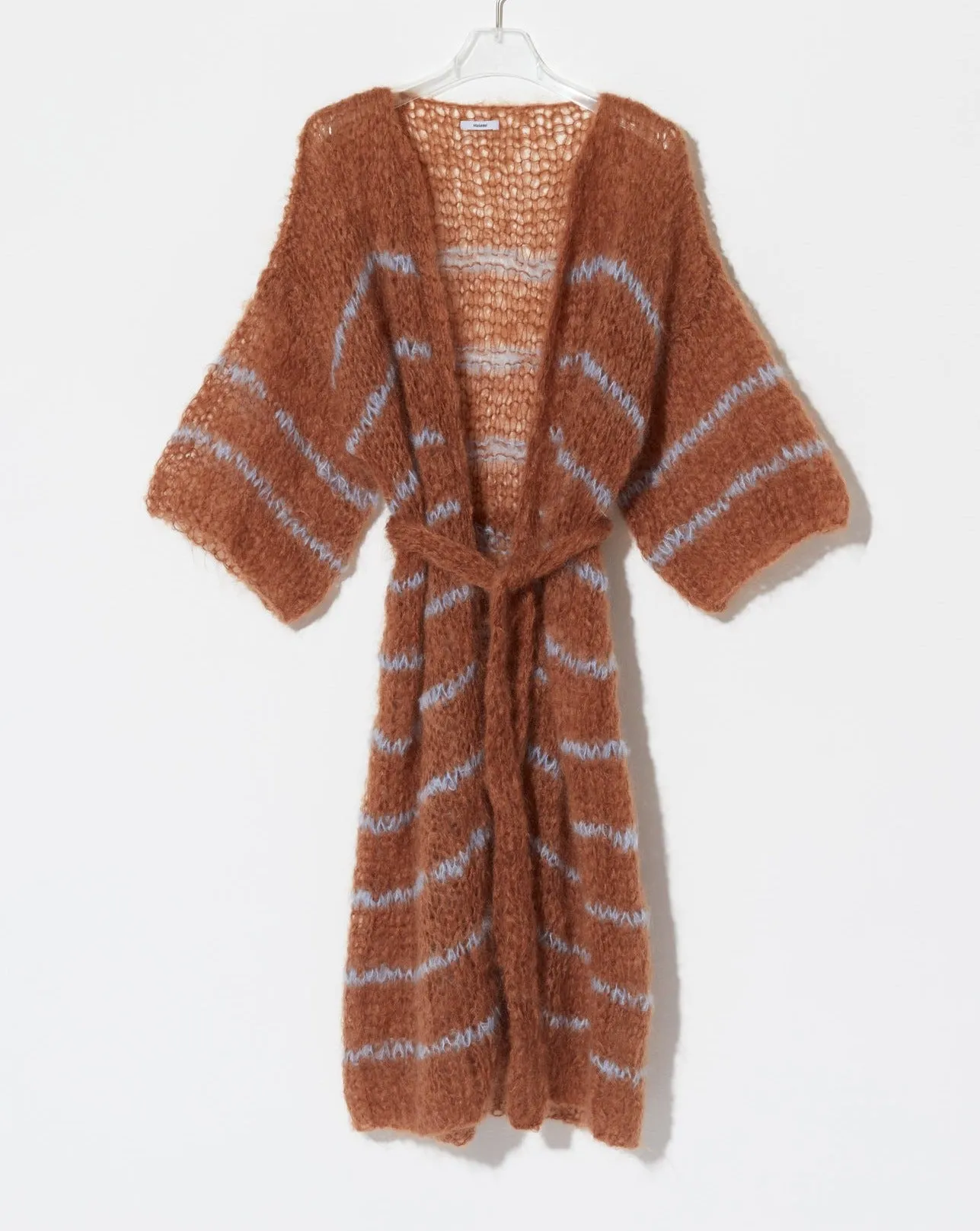 Camel & Soft Blue Mohair Stripe Coat