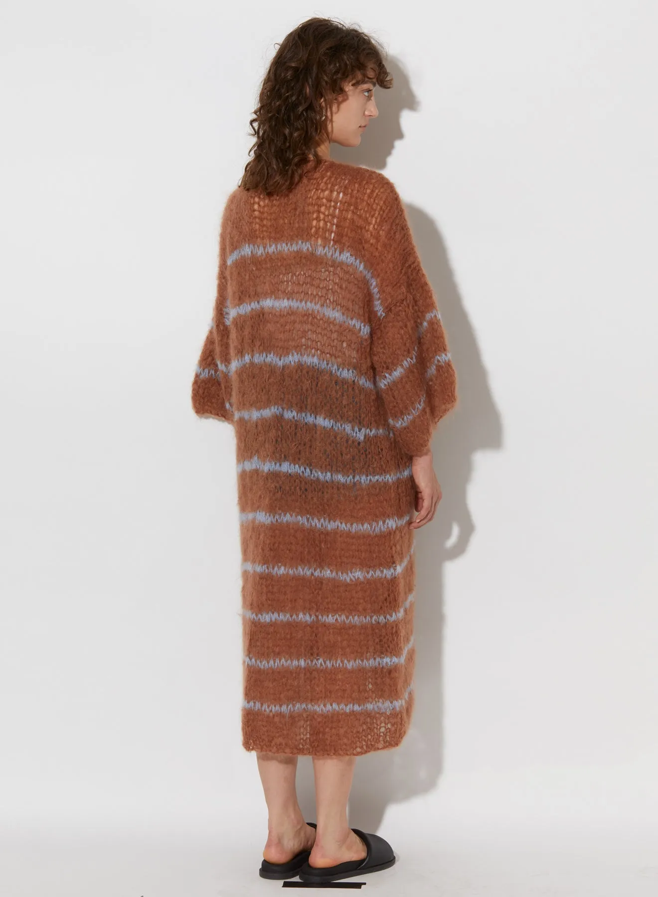 Camel & Soft Blue Mohair Stripe Coat