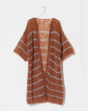 Camel & Soft Blue Mohair Stripe Coat