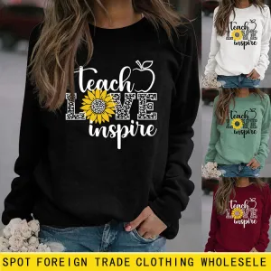 Coach Love Inspire Sunflower Letter Printing Long Sleeve Round Neck Sweatshirt Women