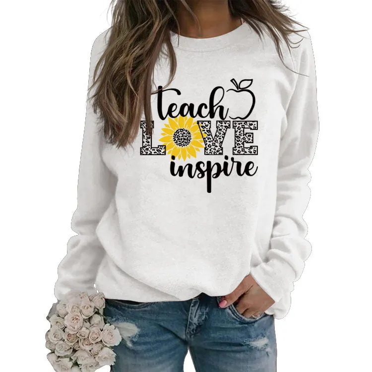 Coach Love Inspire Sunflower Letter Printing Long Sleeve Round Neck Sweatshirt Women