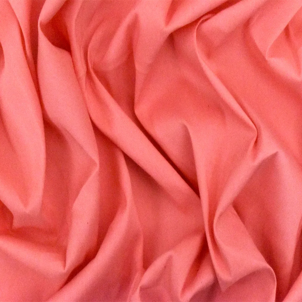 Coral Pink Solid Stretch Cotton Blend Broadcloth Woven Fabric