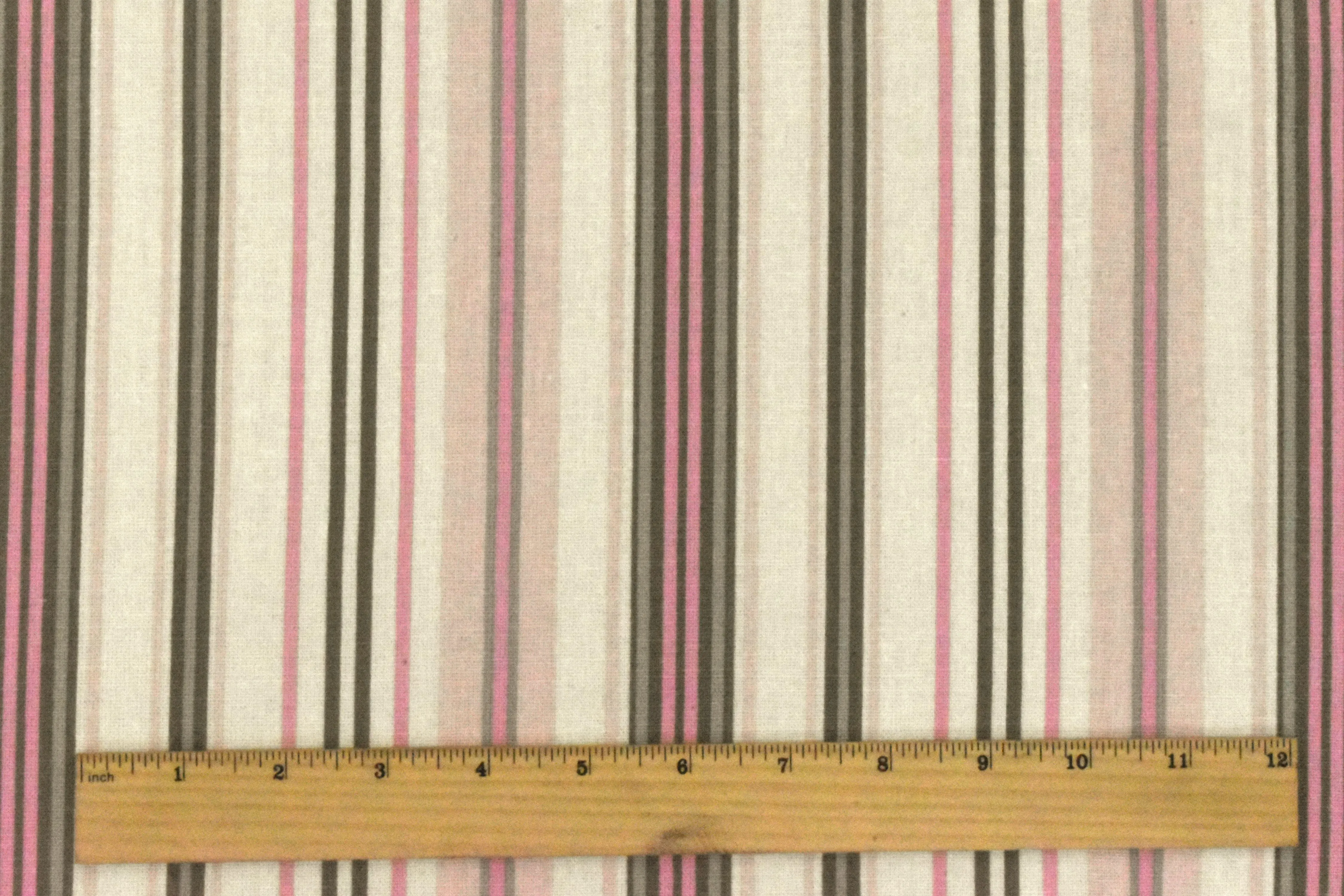 Cream Ivory- Pink-Multi Stripe Printed Linen Shirting Woven Fabric