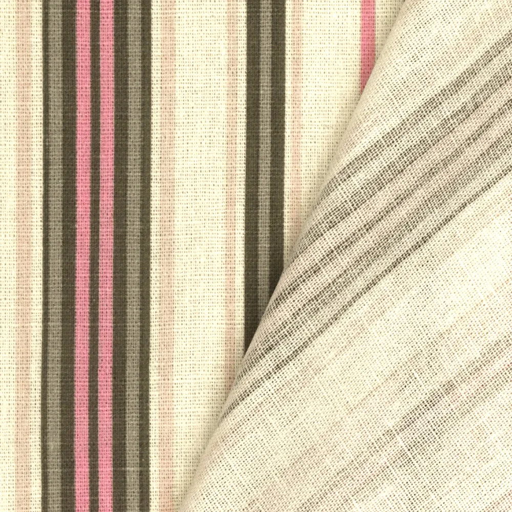 Cream Ivory- Pink-Multi Stripe Printed Linen Shirting Woven Fabric