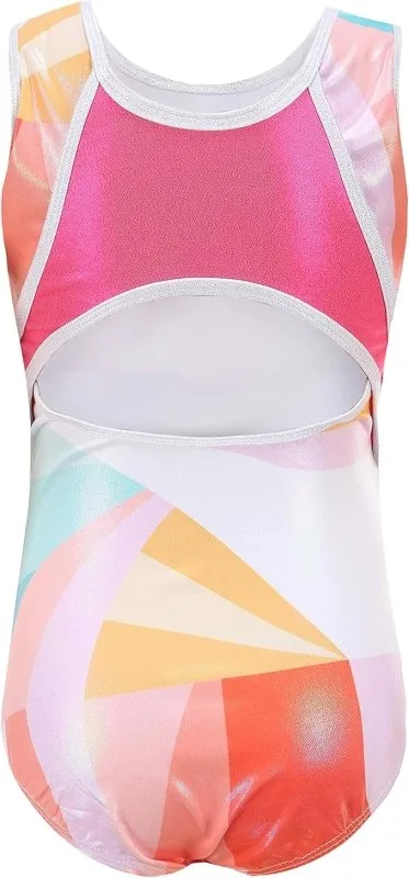 Cucudy Gymnastics Leotards For Girls White/Yellow/Blue/Green/Purple/Rosy/Rainbow Gradient Color Sparkle Sleeveless Leotard Dancing Ballet Gymnastics Athletic For Little Girl