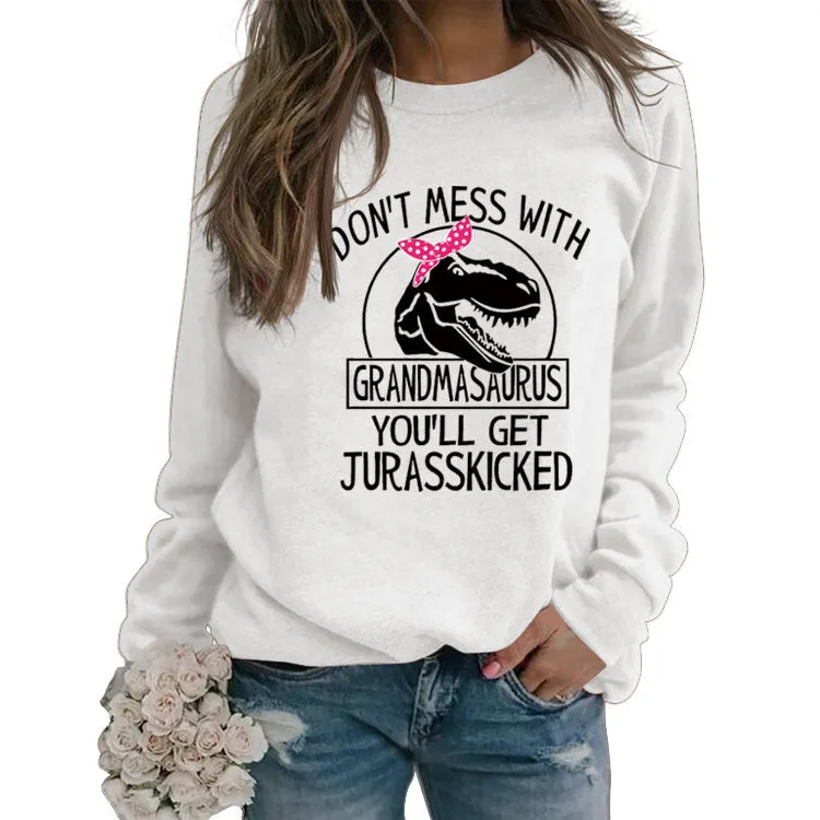 DON'T MESS WITH Letter Round Neck Loose Long Sleeve Plus Size Sweater Girl