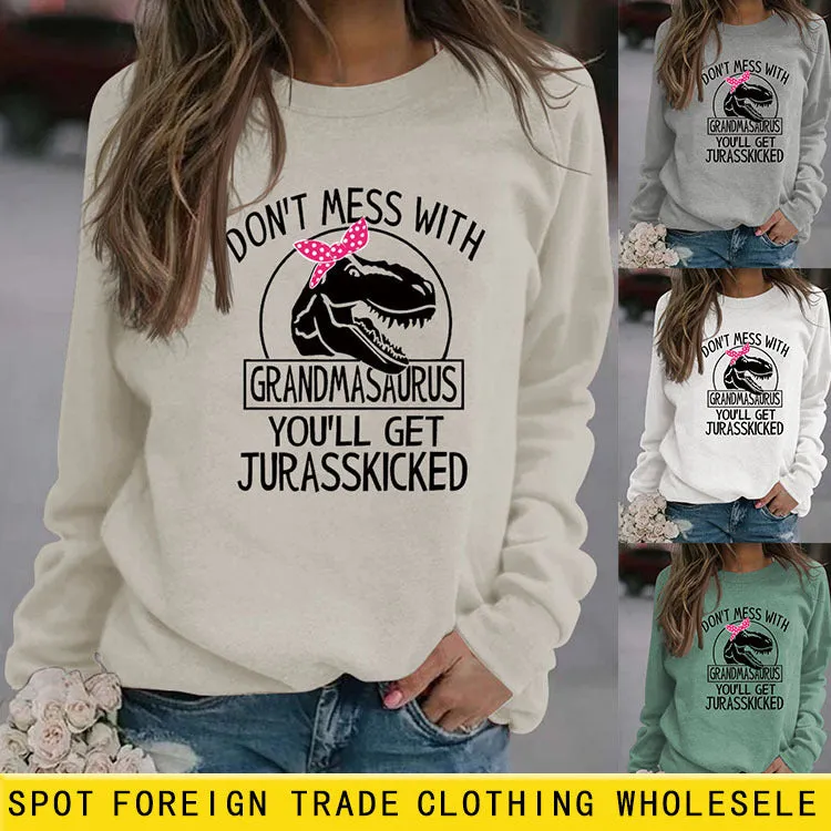 DON'T MESS WITH Letter Round Neck Loose Long Sleeve Plus Size Sweater Girl