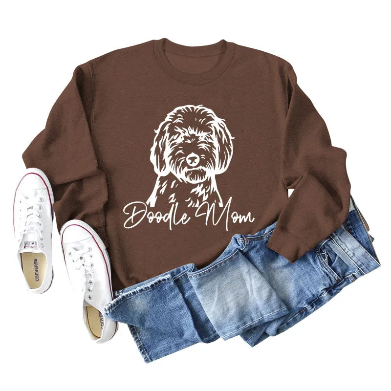 Doomom Letter Cute Puppy Print Long Sleeve Plus Size Sweater