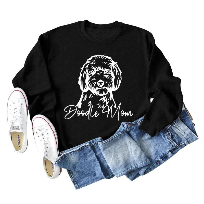 Doomom Letter Cute Puppy Print Long Sleeve Plus Size Sweater