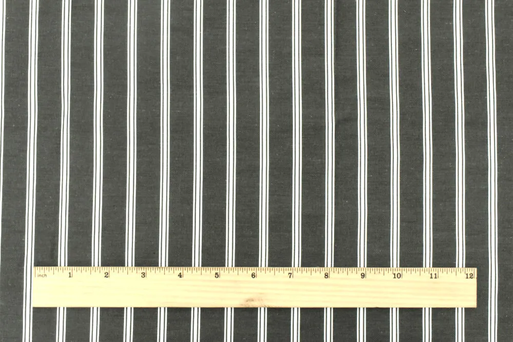 Faded Black-White Stripe Polyester-Cotton Shirting Woven Fabric