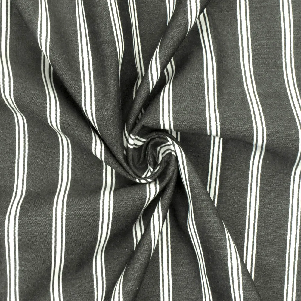 Faded Black-White Stripe Polyester-Cotton Shirting Woven Fabric