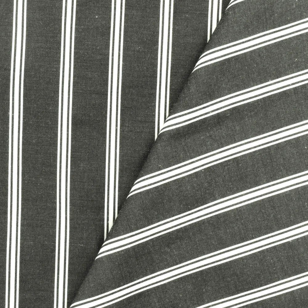 Faded Black-White Stripe Polyester-Cotton Shirting Woven Fabric