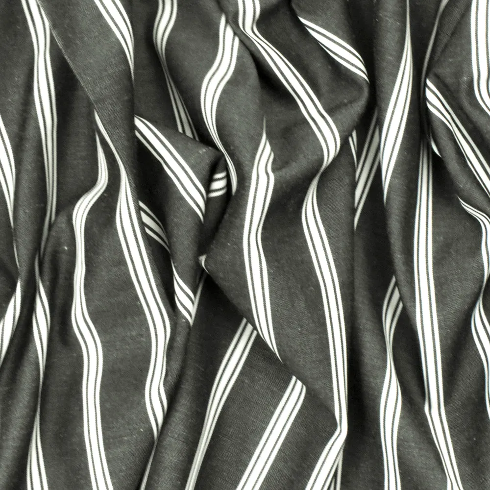 Faded Black-White Stripe Polyester-Cotton Shirting Woven Fabric