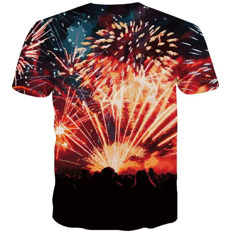 Fireworks T-shirt Men Colorful T-shirts 3d Romantic T shirts Funny Art T-shirts Graphic Harajuku Tshirts Novelty