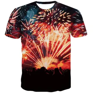 Fireworks T-shirt Men Colorful T-shirts 3d Romantic T shirts Funny Art T-shirts Graphic Harajuku Tshirts Novelty