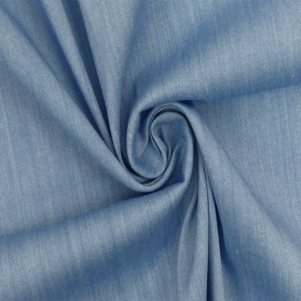 Frost Blue-White Striated Slub Stretch Cotton Blend Stretch Shirting Fabric