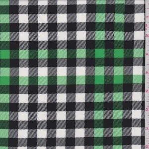 Green/White/Black Twill Check Double Brushed Jersey Knit Fabric