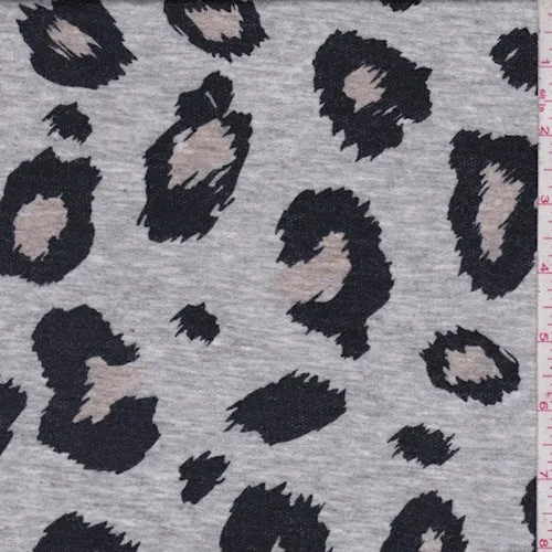 Heather Grey Leopard French Terry Knit Fabric