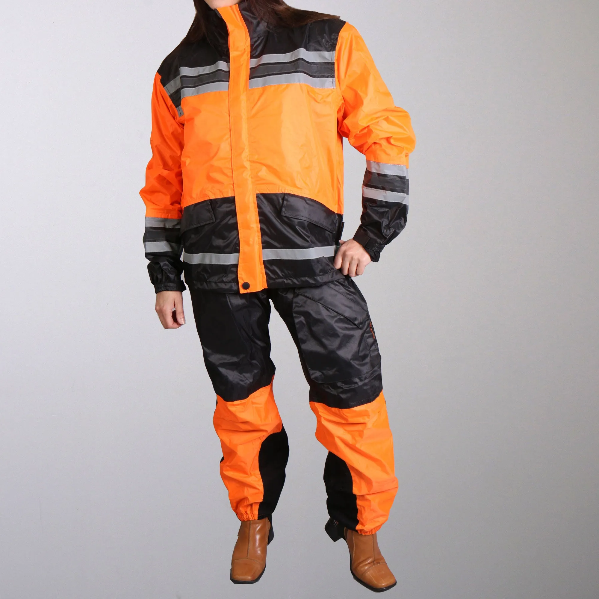 Hot Leathers RGU1004 Orange and Black Unisex Motorcycle style Waterproof Biker Rain Suit