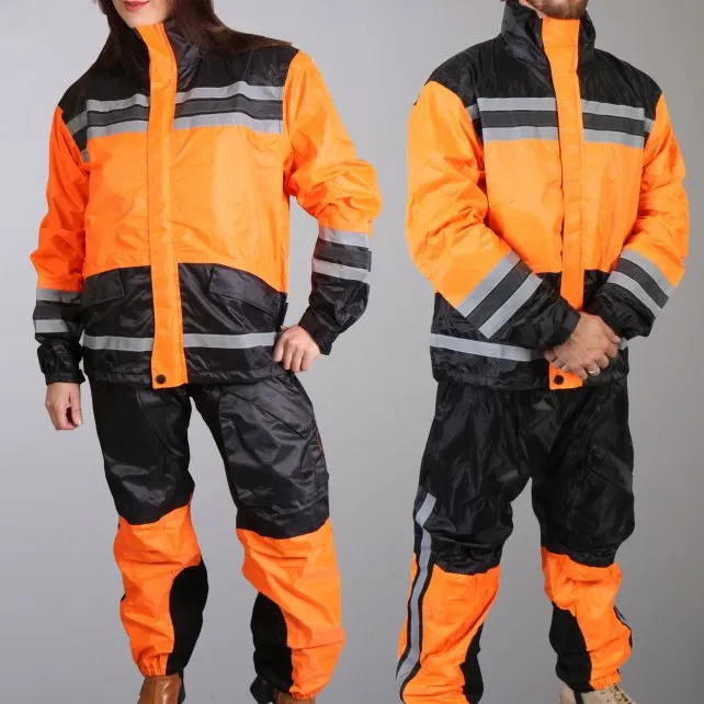 Hot Leathers RGU1004 Orange and Black Unisex Motorcycle style Waterproof Biker Rain Suit