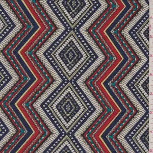 Ivory/Fire/Navy Zig Zag Crepe Knit Fabric