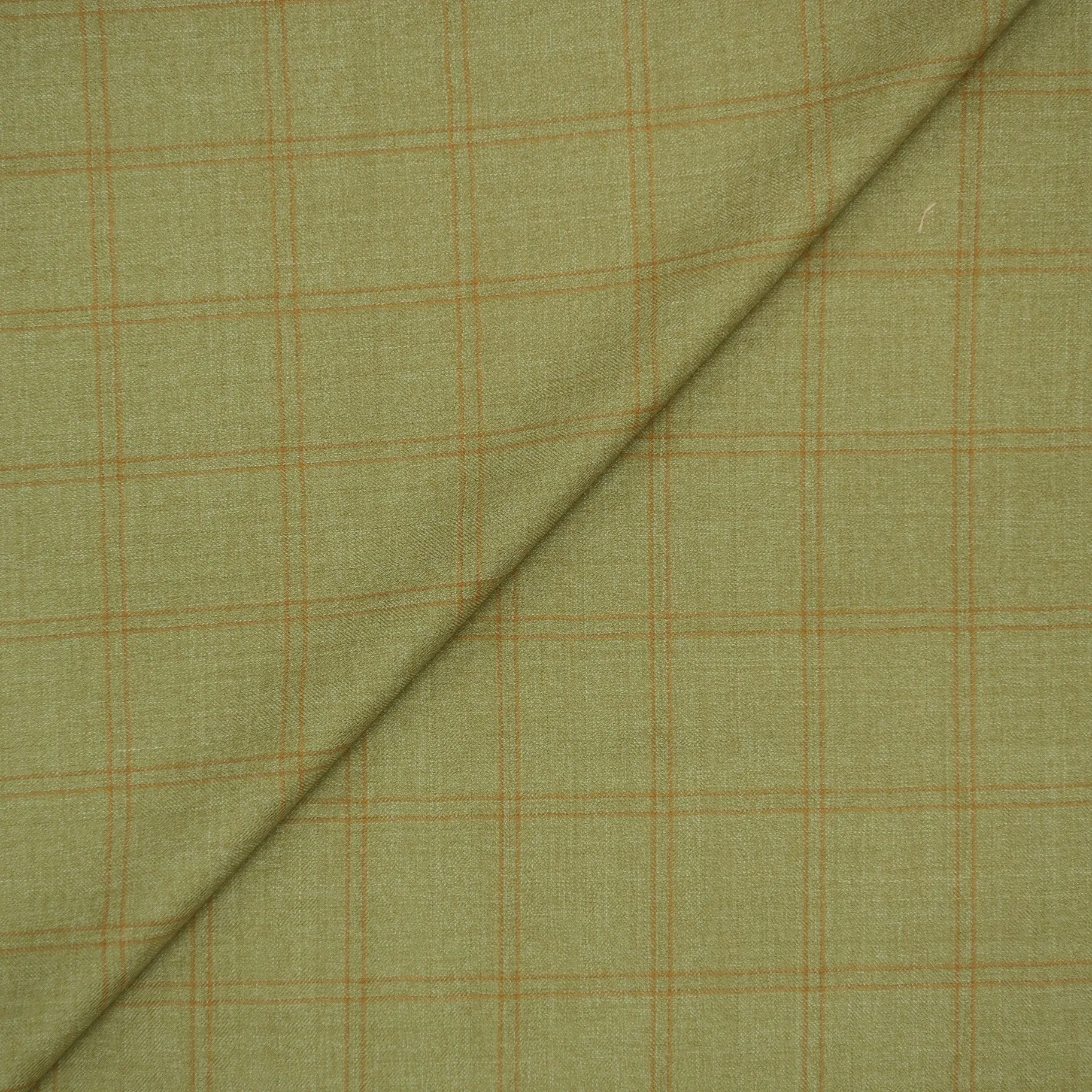 Khaki Windowpane Worsted Wool Suiting Fabric