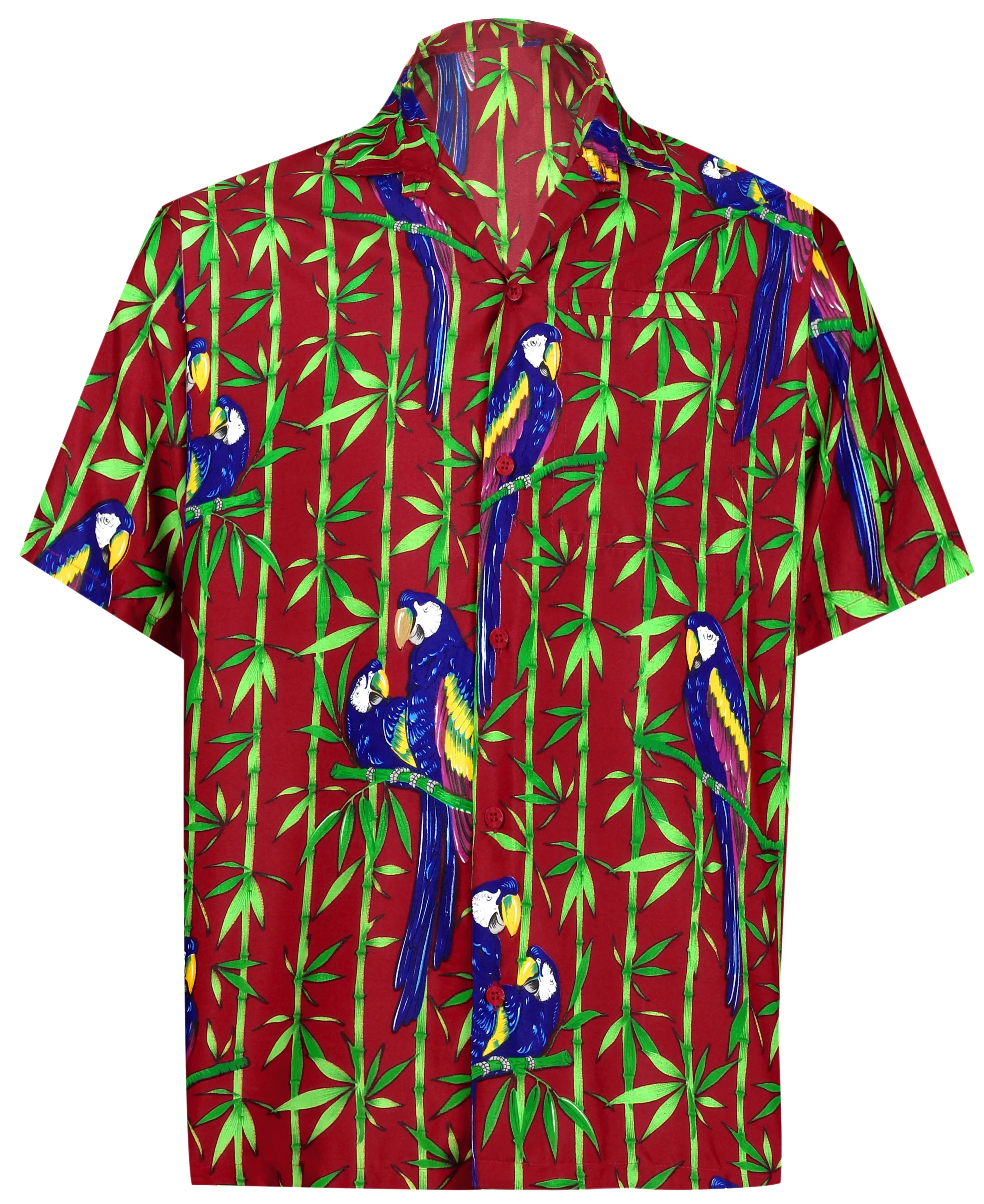 LA LEELA Shirt Casual Button Down Short Sleeve Beach Shirt Men Aloha Pocket Shirt Blood Red_W418